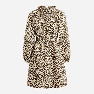 J.Crew Leopard Ruffle Neck Puff Sleeve Long Sleeve Dress